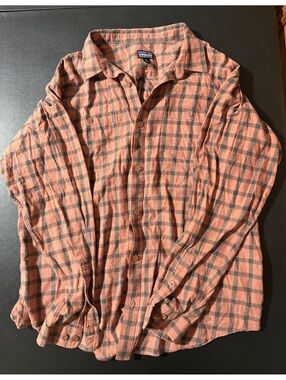Patagonia XL Orange and Gray Plaid Organic Cotton Flannel Shirt